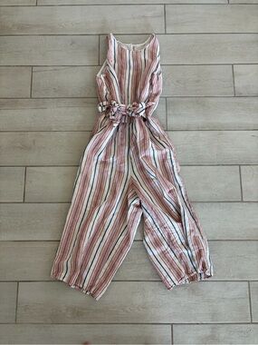 Striped Pink & White Sleeveless Tie-Waist Jumpsuit